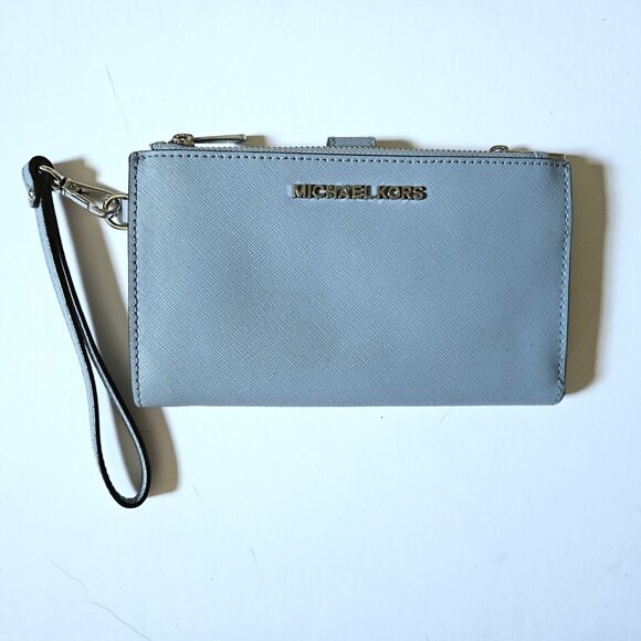 Michael Kors Adele Leather Smartphone Wristlet Wallet Chambray Blue - Picture 1 of 4